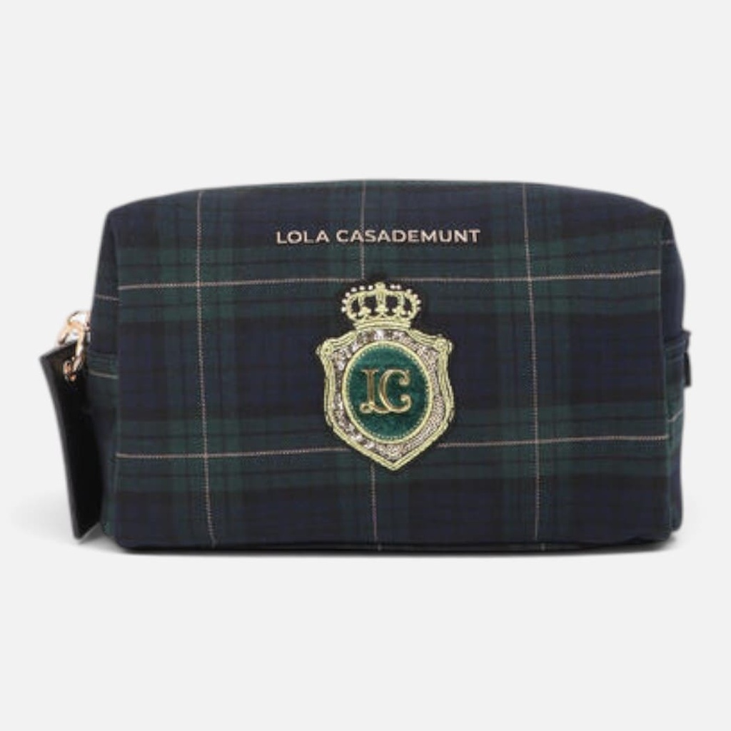 Neceser tejido a cuadros con parche logo bordado VERDE-AZUL Vd LC