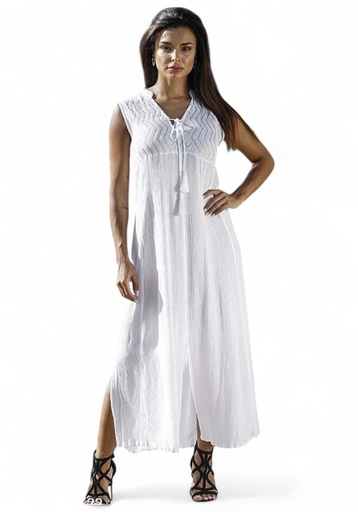Vestido Largo Cuello Bco
